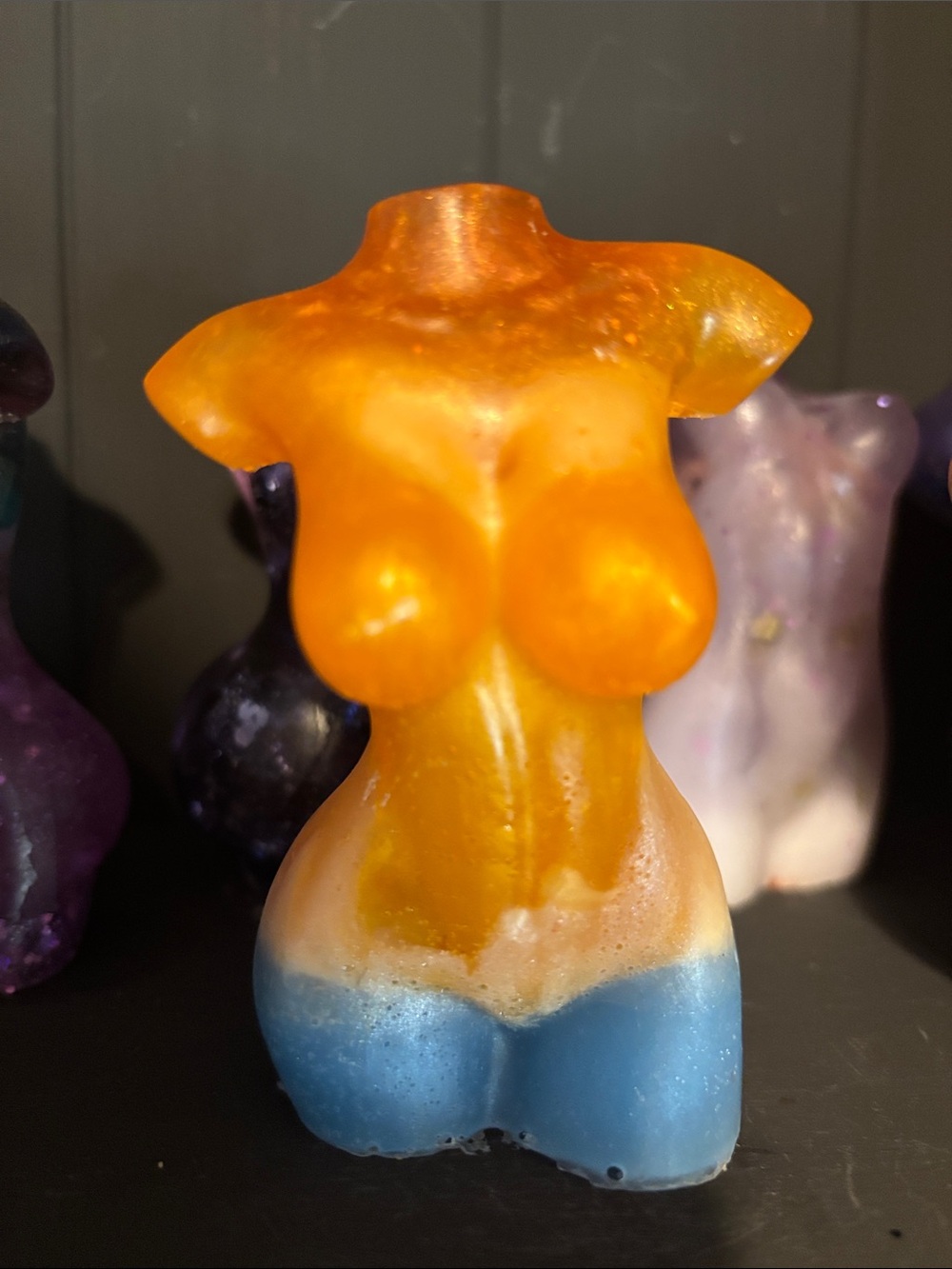 🔥 NWT Handmade Female Torso Acrylic Home Decor Accent in Flame Colors